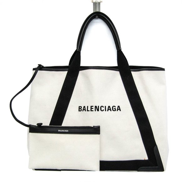 Balenciaga Navy Cabas M 339936 Men,Women Canvas,Leather Handbag,Tote Bag Black,O - Picture 1 of 10